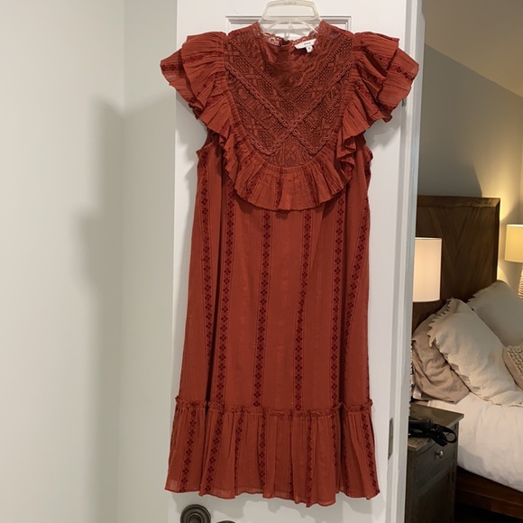 Anthropologie Ruffled Rust color Mini Dress - Picture 2 of 8